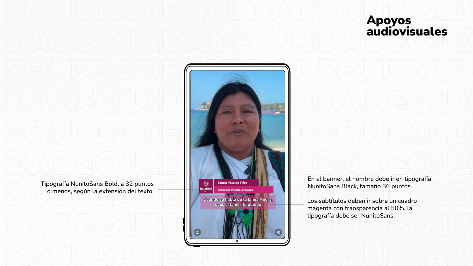 Pautas de subtítulos y apoyos tipográficos para videos de campaña.